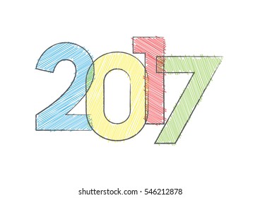 Abstract new year 2017, vector creative text scrawled in pen