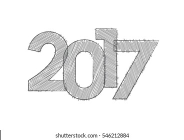 Abstract new year 2017, vector creative text scrawled in pen