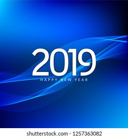 Abstract New Year 2019 beautiful blue wavy background