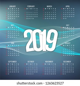 Abstract New Year 2019 colorful calendar wavy design