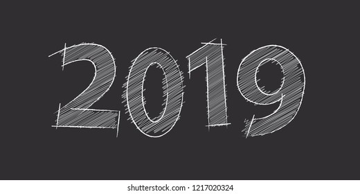 Abstract new year 2019, vector creative text scrawled in pen
