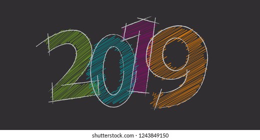 Abstract new year 2019, vector creative text scrawled in pen

