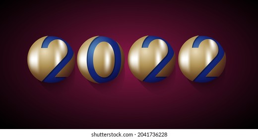 Abstract new year 2022, vector creative text and golden balls on purple background
