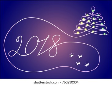 Abstract New Year background drawn by one line