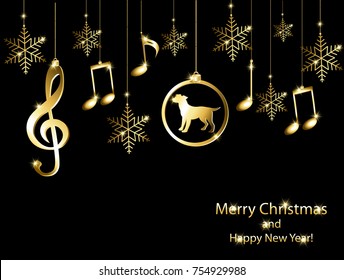 Abstract New Year background with musical notes and treble clef