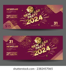 Abstract New Year Banner. 2024happy new year event entry pass design. abstract vector illustration	