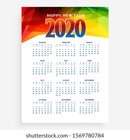 abstract new year calendar for 2020 layour design
