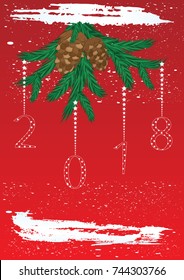 Abstract New Year card -   2018 - brush stroke watercolor - vector art illustration