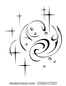 composição abstrata de Ano Novo com vinhetas, estrelas estilizadas e neve caindo; decoração gráfica