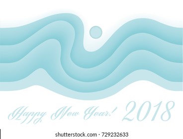 Abstract New Year greeting card 2018. Element of banner, billboard, calendar, creative postcard. Minimalism, snowy landscape, wave. Inspiring Art. layered vector illustration on white background.