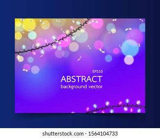 Abstract New Year lights on the background. Dark vector greeting illustration with golden numbers and snowflakes, lights
