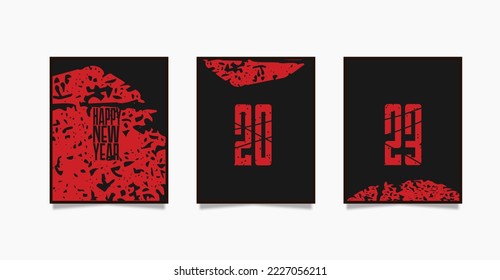 Resumen de afiche de año nuevo con tema rojo y negro. Ilustraciones vectoriales 