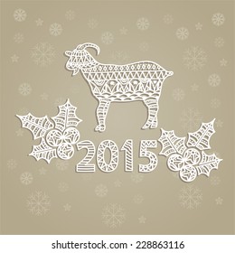Abstract New Year snow background with goat