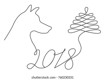 Abstract New Year symbol executed by one line