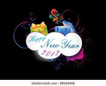 abstract new year text with gifts vector illustration