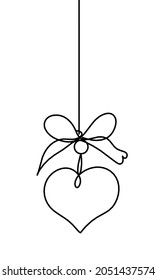 Abstract new year toy "heart" as continuous line drawing on white background. Vector