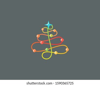 Abstract new year tree logo icon design modern minimal style illustration. Christmas line vector emblem sign symbol mark logotype