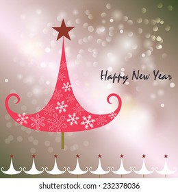 Abstract new year tree with star and snowflakes card 
