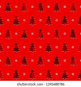 abstract new year trees and snowflakes. vector seamless pattern. red xmas background. textile paint. repetitive background. fabric swatch. wrapping paper