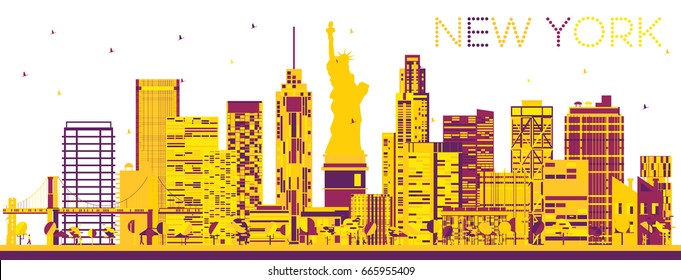 Abstract New York Skyline with Color Buildings. Vector Illustration. Business Travel and Tourism Concept with Modern Architecture. Image for Presentation Banner Placard and Web Site