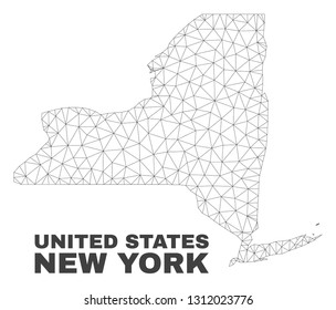 Abstract New York State map isolated on a white background. Triangular mesh model in black color of New York State map. Polygonal geographic scheme designed for political illustrations.