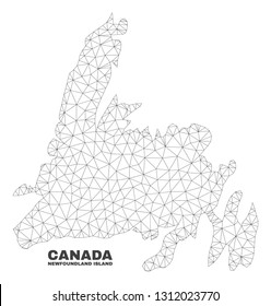 Abstract Newfoundland Island map isolated on a white background. Triangular mesh model in black color of Newfoundland Island map. Polygonal geographic scheme designed for political illustrations.