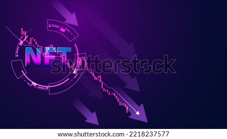 Abstract NFT Digital Trading Image in the downtrend Descending from the highest point on the background for entering text