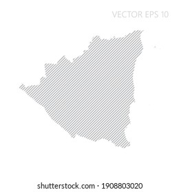 Resumen del mapa de Nicaragua con líneas diagonales grises. Mapa de rayas de Nicaragua. Ilustración del vector EPS10.