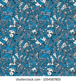 Abstract nice background. Doodles pattern for wrapping paper. Vector illustration. Blue, black and white on colors.
