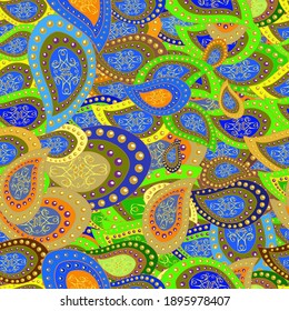 Abstract nice background. Vector illustration. Doodles pattern for wrapping paper. Blue, green and yellow on colors.