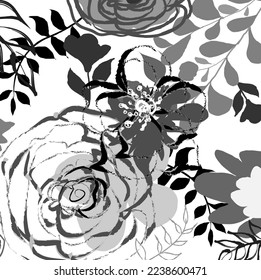 Resumen linda rosa , flores de Sakura y hojas pintura y ,doodle para su diseño. Flores de primavera conjunto de vector dibujado a mano. Flor de pincel negro. Dibujo de tinta