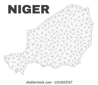 Abstract Niger map isolated on a white background. Triangular mesh model in black color of Niger map. Polygonal geographic scheme designed for political illustrations.