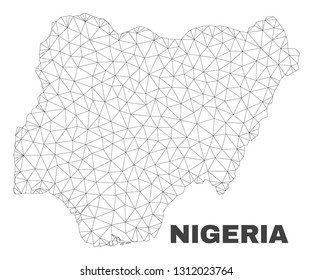 Abstract Nigeria map isolated on a white background. Triangular mesh model in black color of Nigeria map. Polygonal geographic scheme designed for political illustrations.