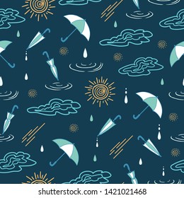 Abstract Night After Rain Vector Doodles Background Seamless Pattern