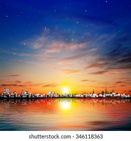 abstract night background with color sunset in Tallinn