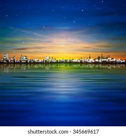 abstract night background with golden sunset in Tallinn