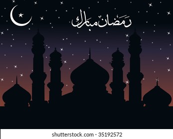 abstract night background with mosque silhouette