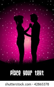 abstract night background with romantic couple, illustration
