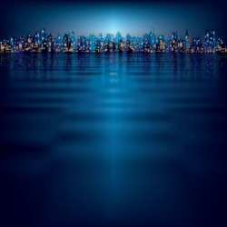 Abstract Night Background With Silhouette Of City