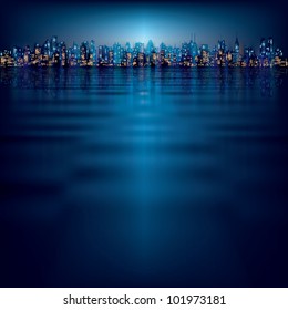 abstract night background with silhouette of city