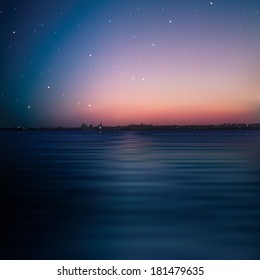 abstract night background with silhouette of city