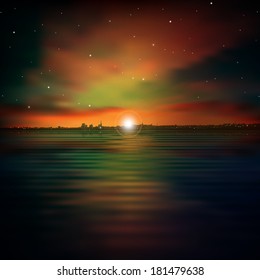 abstract night background with silhouette of city and stars
