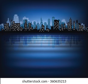 Abstract night background with silhouette of city
