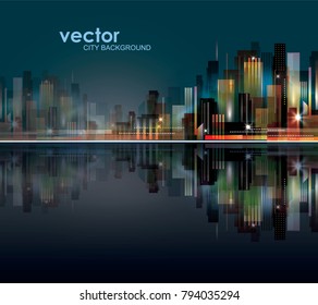 Abstract night background with silhouette of city