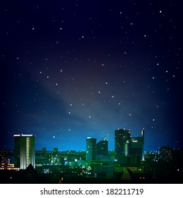 abstract night blue background with city and stars