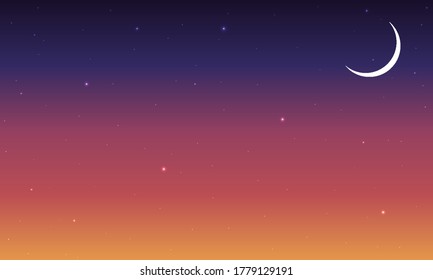 Abstract night blue orange starry sky, vector art illustration.