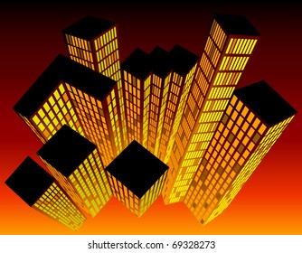 Abstract night buildings aerial view