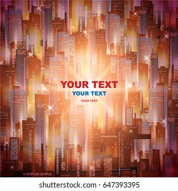 Abstract night city background, vector illustration