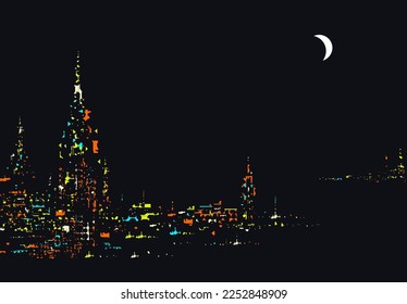 Abstract night city view vector illustration