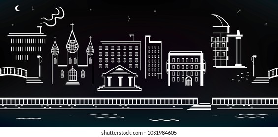 Abstract night cityscape. Seamless banner.